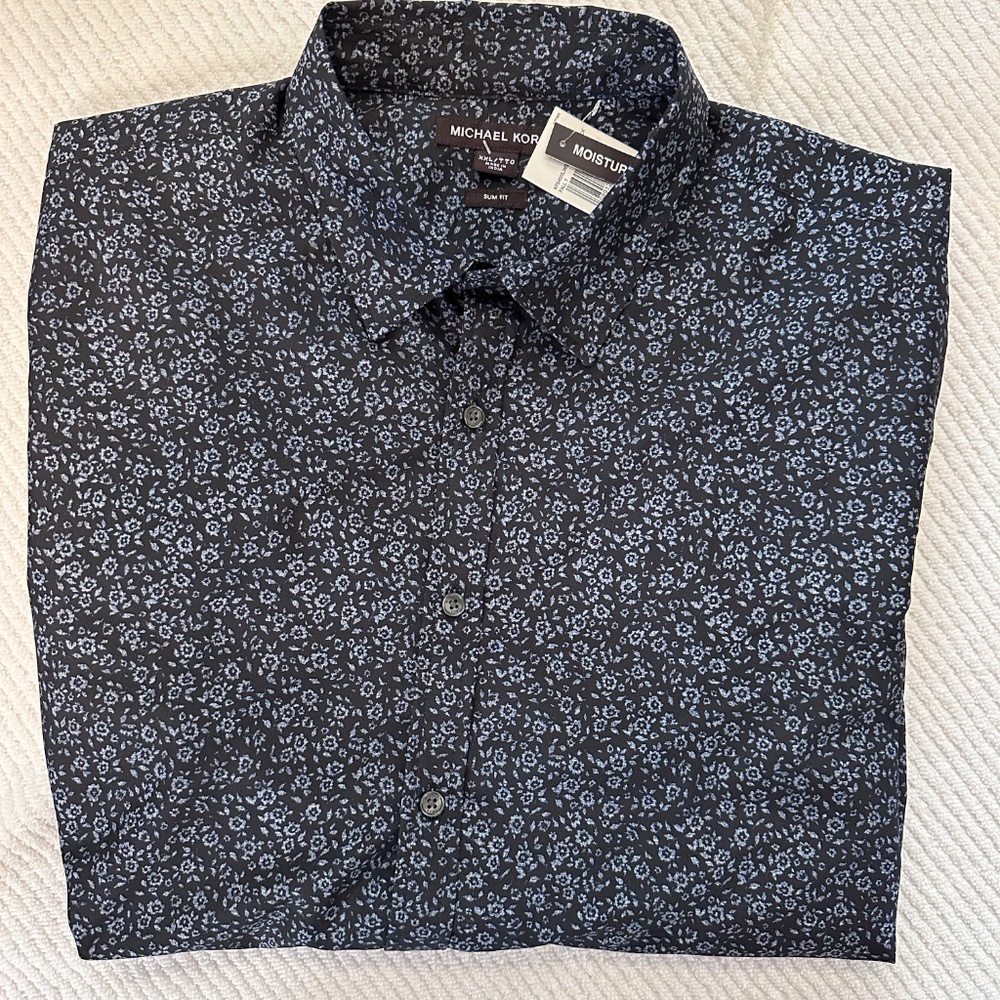 Michael Kors Men's Slim Fit Navy Floral Print Button Down Shirt Designer NWT 2XL